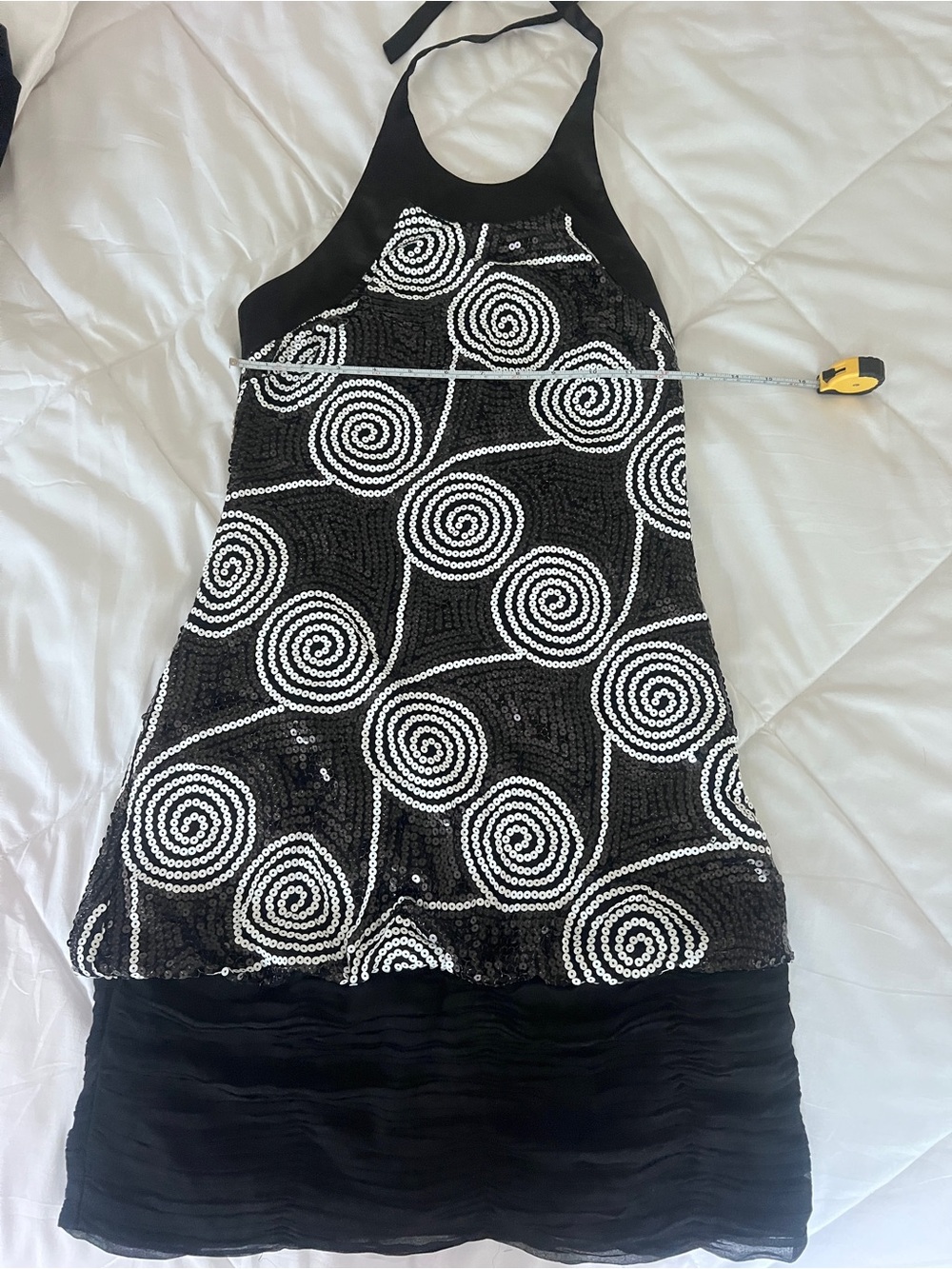 Vintage Cache Black Sequin Swirl Halter Dress women’s
